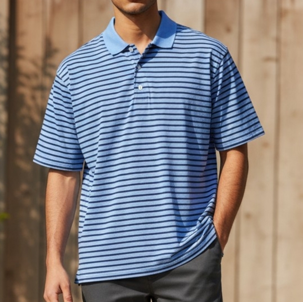 Classic Blue Striped Golf Polo Shirt